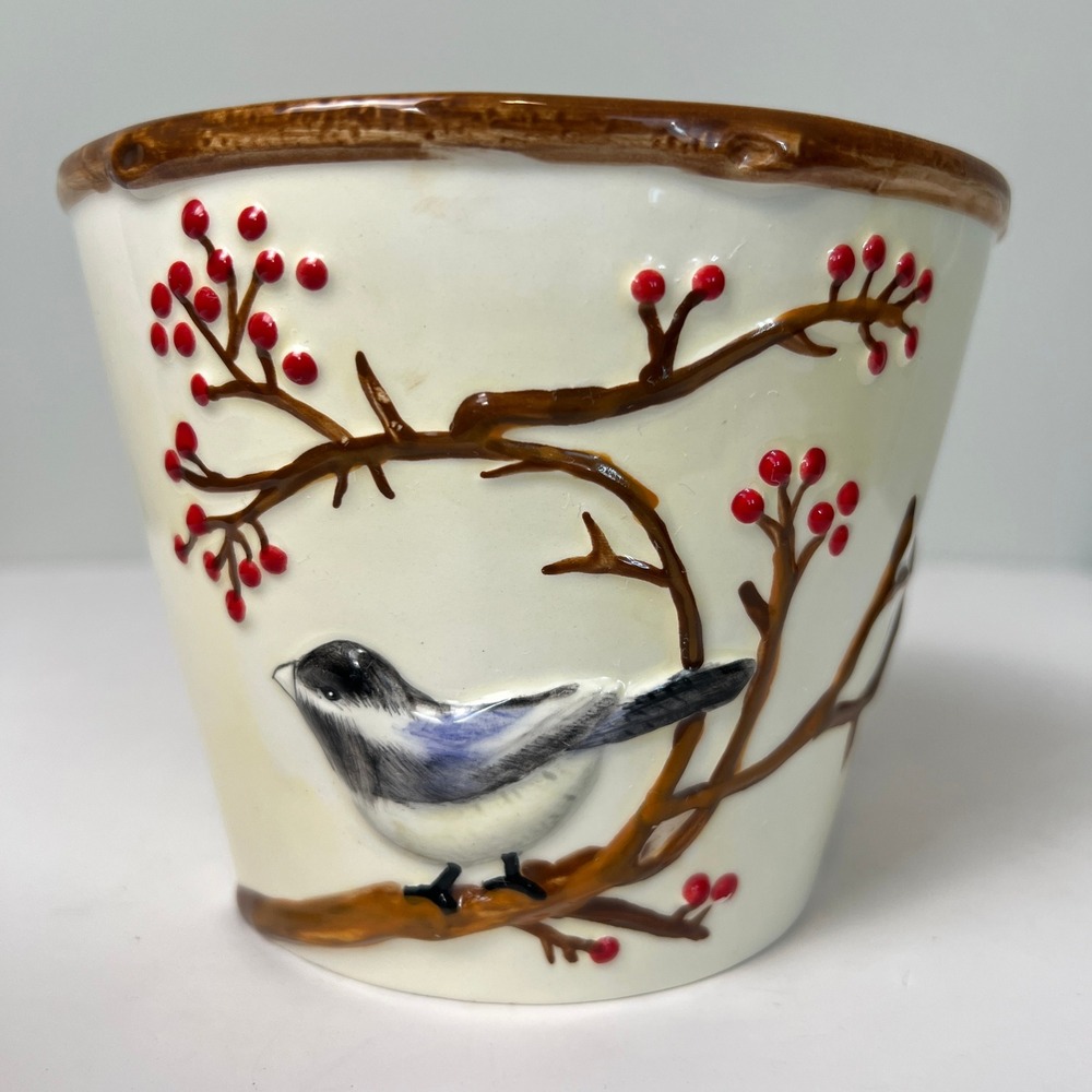 Bird Planter Raised 3D Chickadee Berries Winter Nature Harry & David Spring